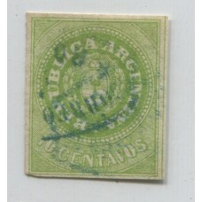 ARGENTINA 1862 GJ 11 ESCUDITO DE 10 Cts. ESTAMPILLA USADA MILIMETRICO ADELGAZAMIENTO DE AMPLIOS MARGENES FRESCO COLOR Y HERMOSO ASPECTO MUY RARO CLASICO !!! U$ 275 !!!